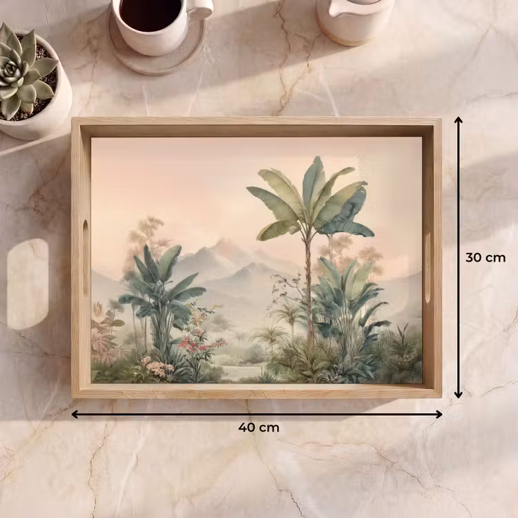 Dienblad - Tropisch landschap - palmbomen - Bloemen - Roze lucht — 9