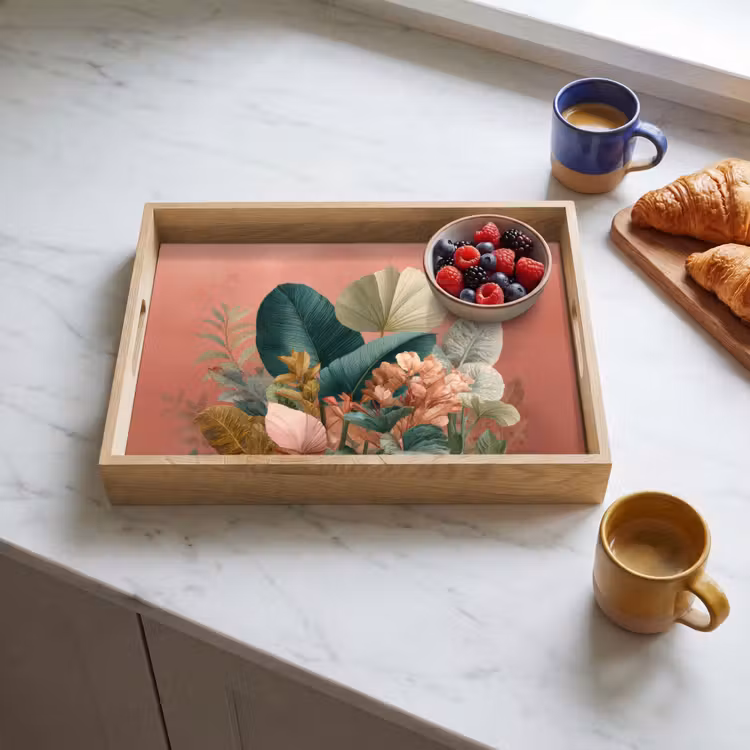 Dienblad - Tropische bladeren - Bloemen - Roze - groen — 4