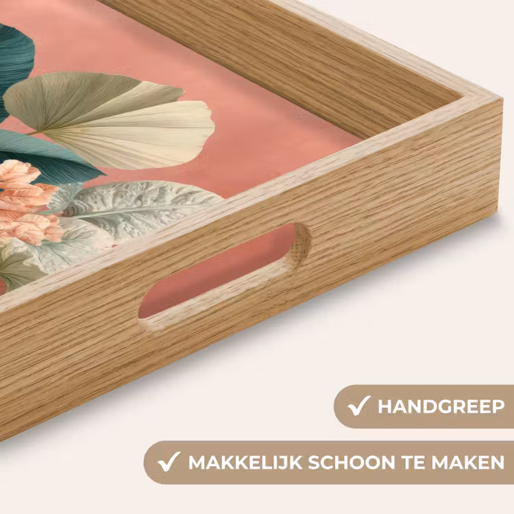 Dienblad - Tropische bladeren - Bloemen - Roze - groen — 5