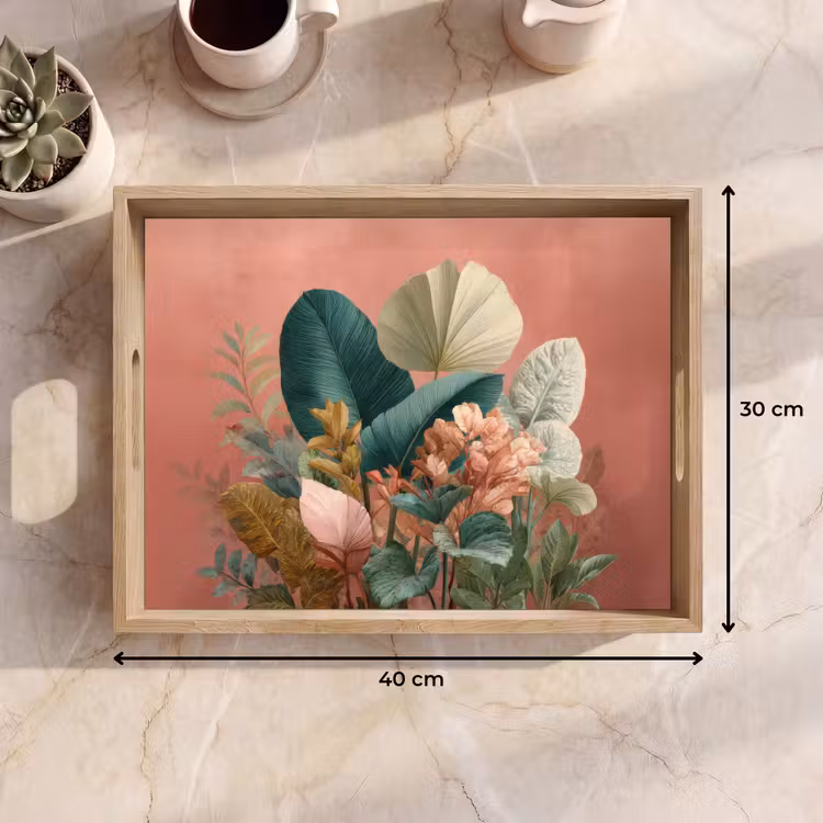 Dienblad - Tropische bladeren - Bloemen - Roze - groen — 9