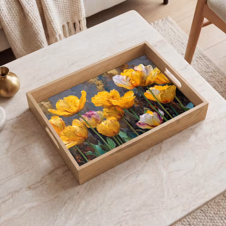 Dienblad - Tulpen - Geel - Penseelstreken - Abstract — 2