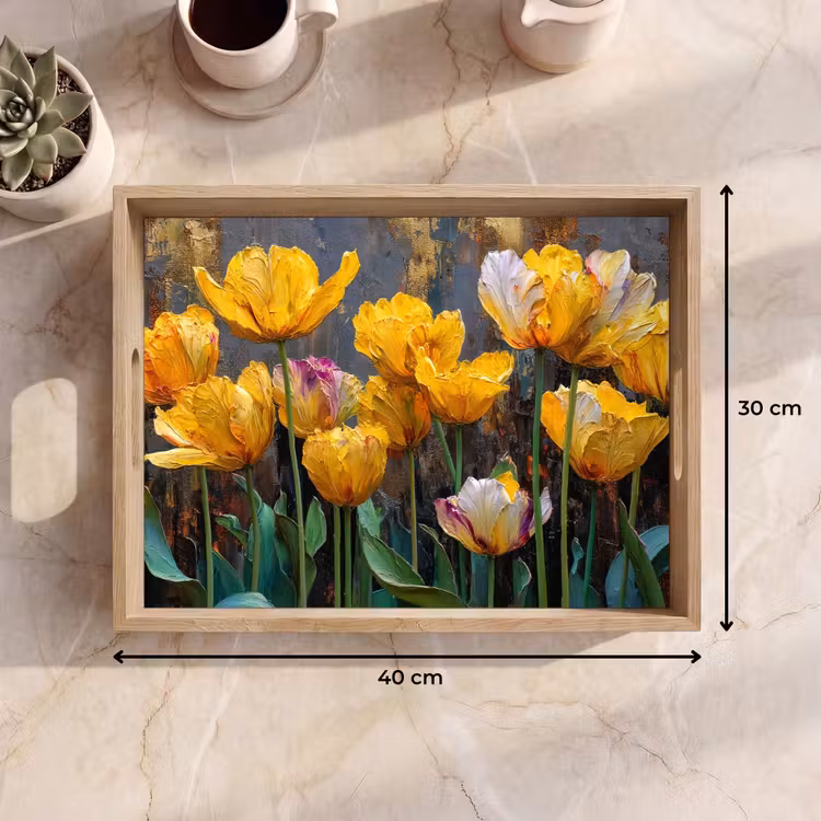 Dienblad - Tulpen - Geel - Penseelstreken - Abstract — 9