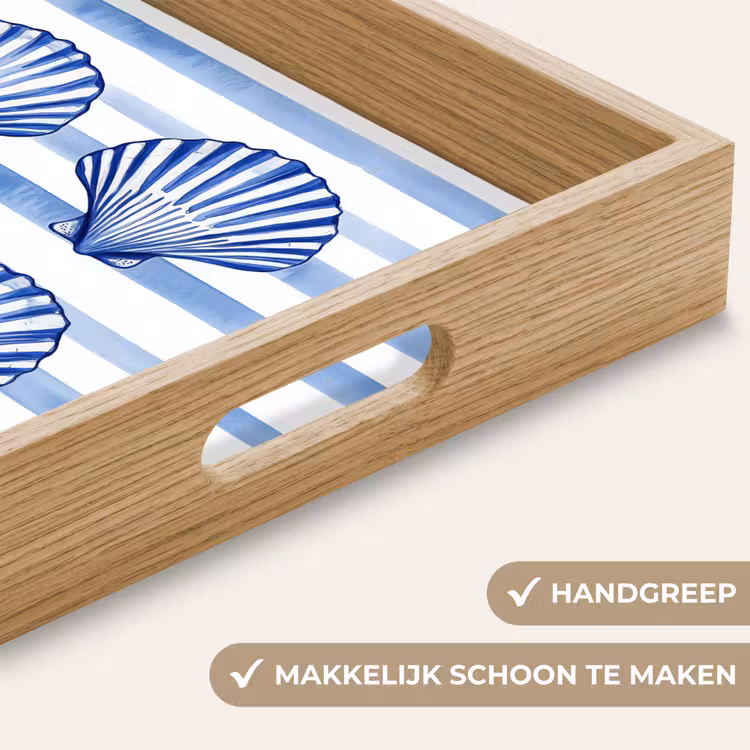 Dienblad - Vier schelpen - Blauw - Wit - Strepen — 5