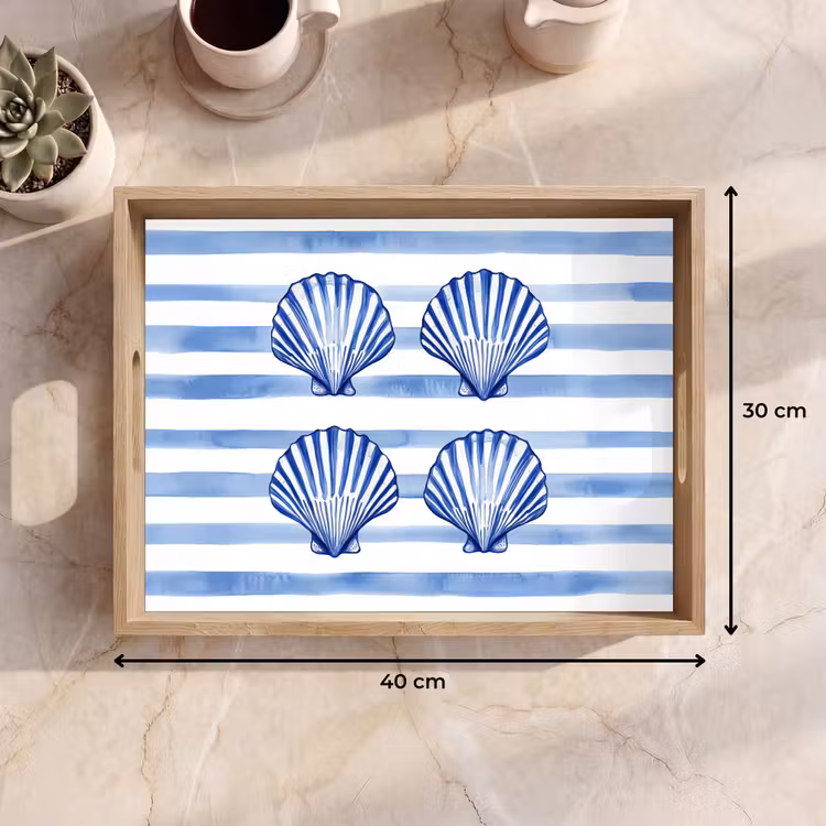 Dienblad - Vier schelpen - Blauw - Wit - Strepen — 9