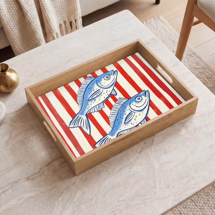 Dienblad - Vissen - Verticale strepen - Blauw - Rood — 2