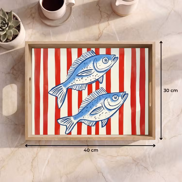 Dienblad - Vissen - Verticale strepen - Blauw - Rood — 9