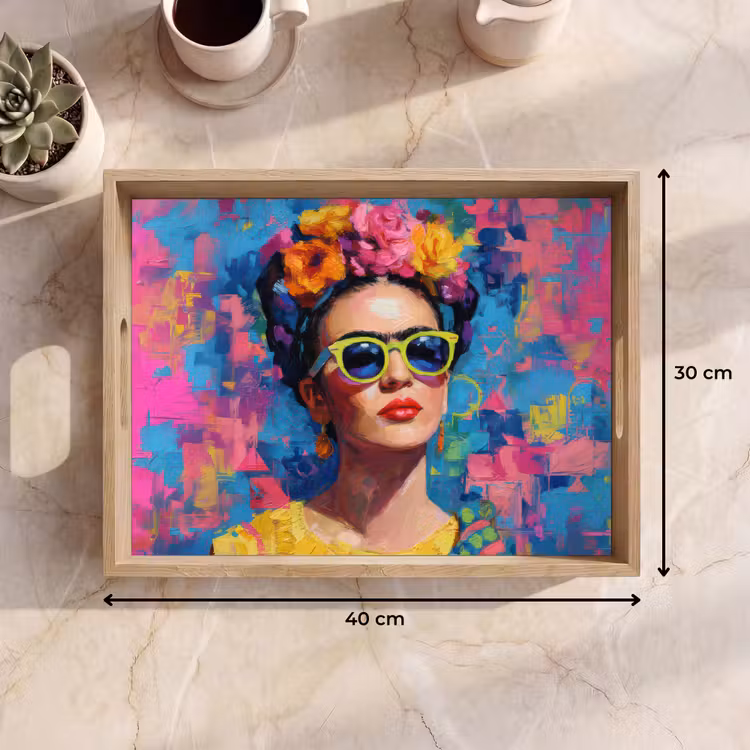 Dienblad - Vrolijk portret - Vrouw - Bloemenkroon — 9