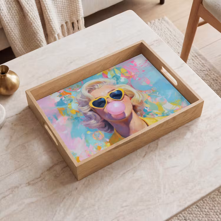 Dienblad - Vrouw - Blond - Roze kauwgom - Kleurrijk - Pastel — 2