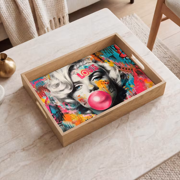 Dienblad - Vrouw - Kauwgom - Graffiti - Neonkleuren — 2