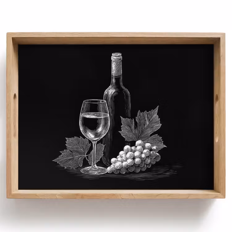Dienblad - Wijnfles - Glas - Druiven - Bladeren — 1