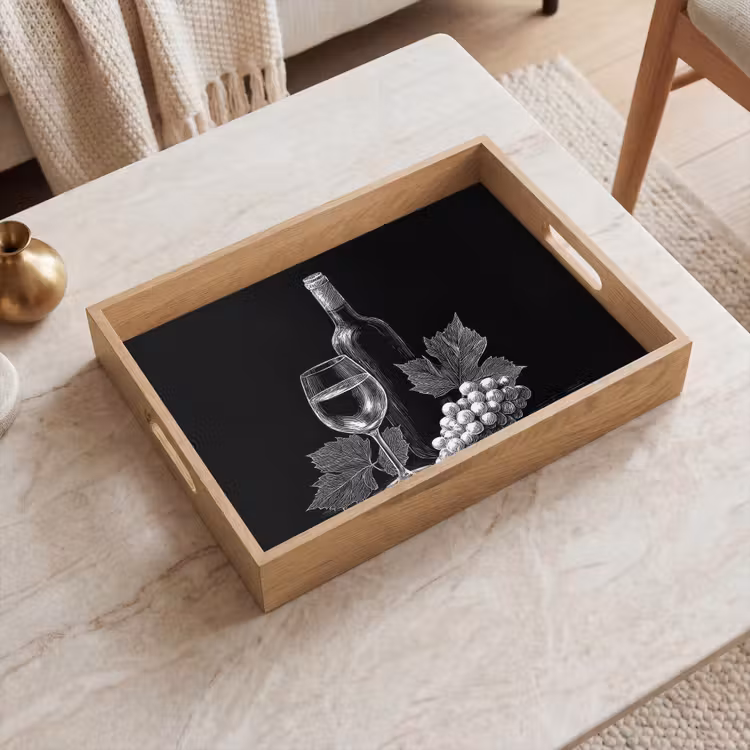Dienblad - Wijnfles - Glas - Druiven - Bladeren — 2