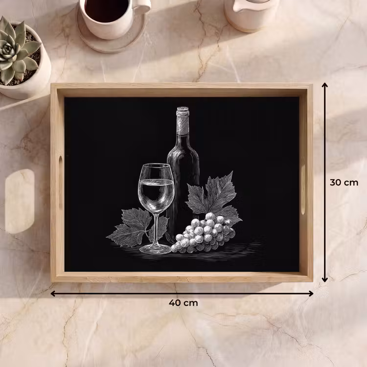 Dienblad - Wijnfles - Glas - Druiven - Bladeren — 9