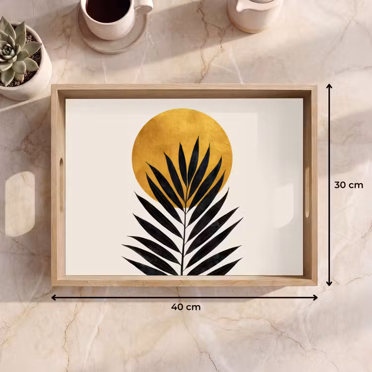 Dienblad - Zwart palmblad - Gouden cirkel - Beige achtergrond — 9