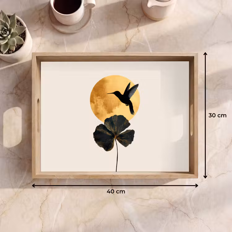 Dienblad - Zwarte kolibrie - Bloem - Gouden cirkel — 9