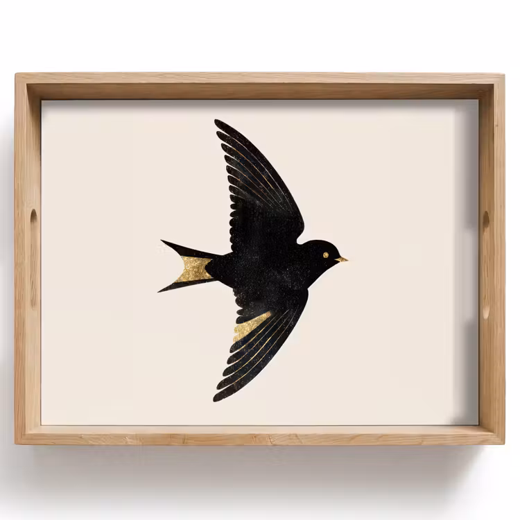 Dienblad - Zwarte zwaluw - Gouden accenten - Lichte achtergrond — 1