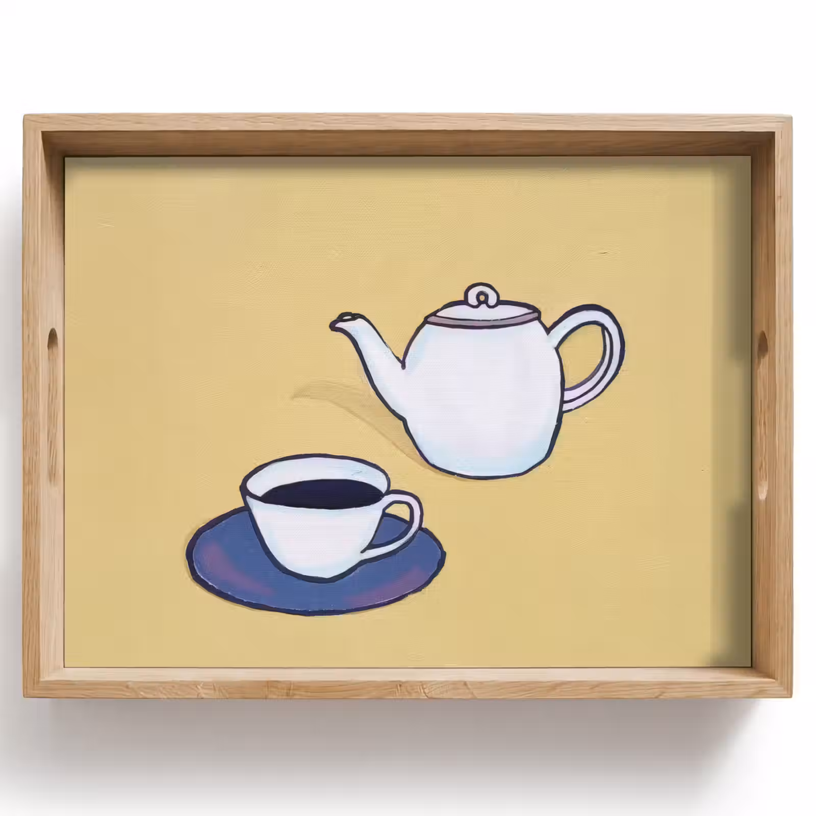 Dienblad - Theepot - Kopje - Beige - Illustratie — 1