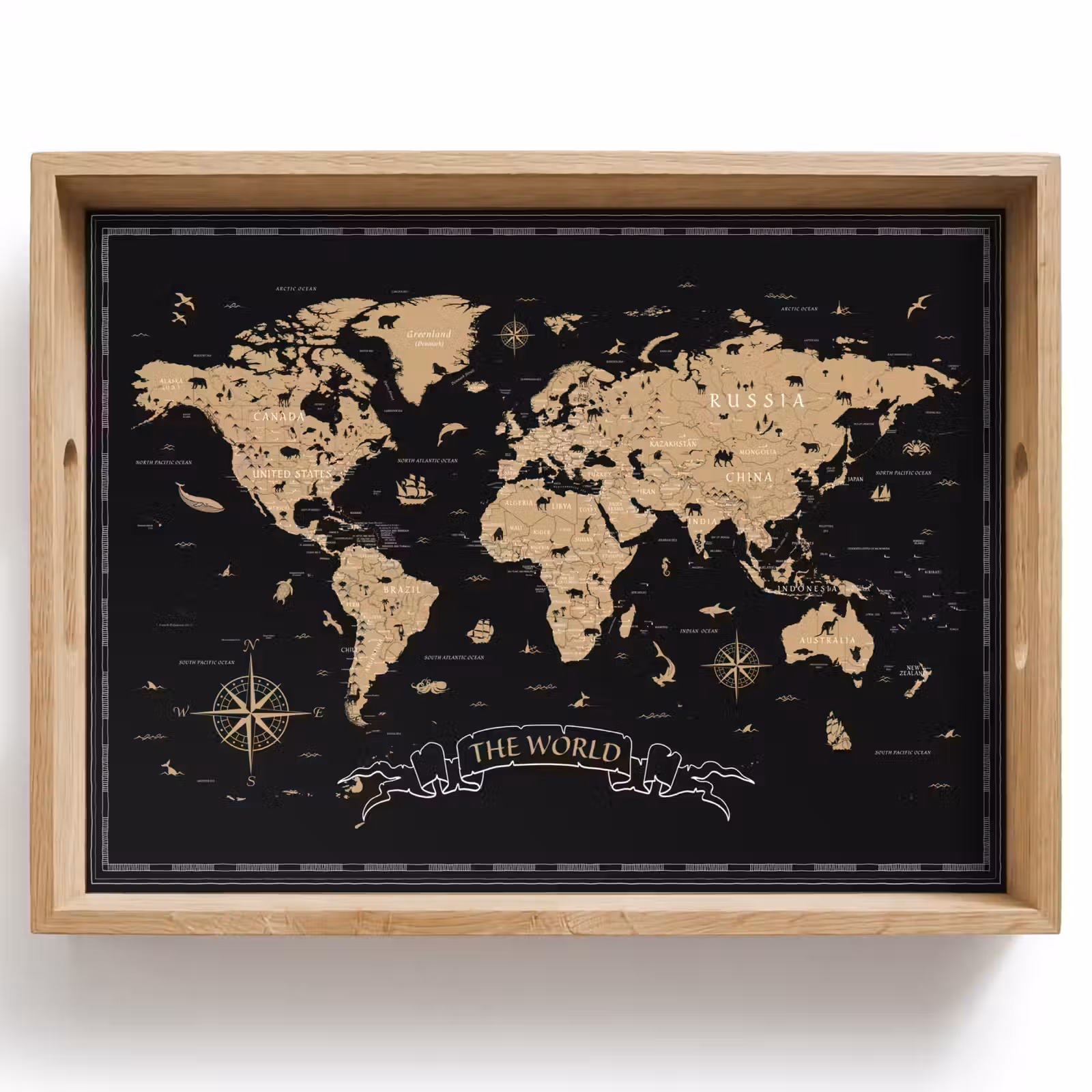 Dienblad - Wereldkaart - Beige - Zwart — 1