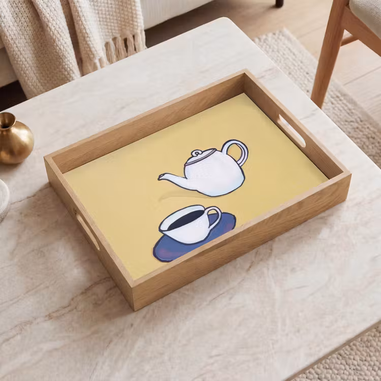 Dienblad - Theepot - Kopje - Beige - Illustratie — 2