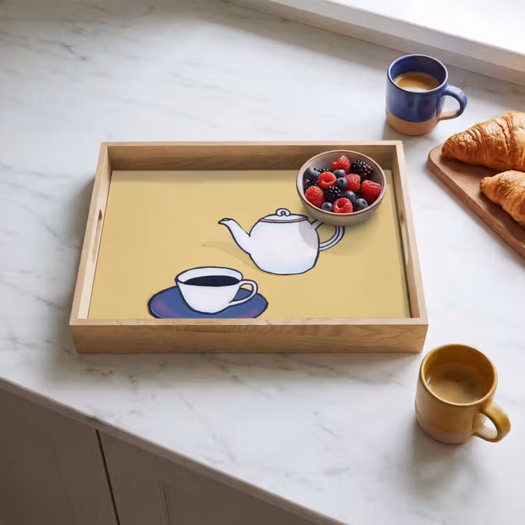 Dienblad - Theepot - Kopje - Beige - Illustratie — 4