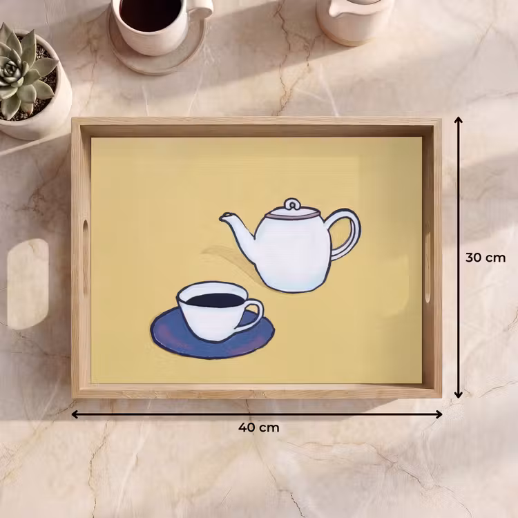 Dienblad - Theepot - Kopje - Beige - Illustratie — 9