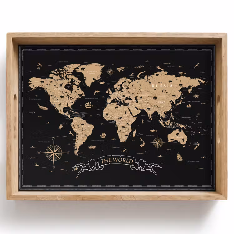 Dienblad - Wereldkaart - Beige - Zwart — 1