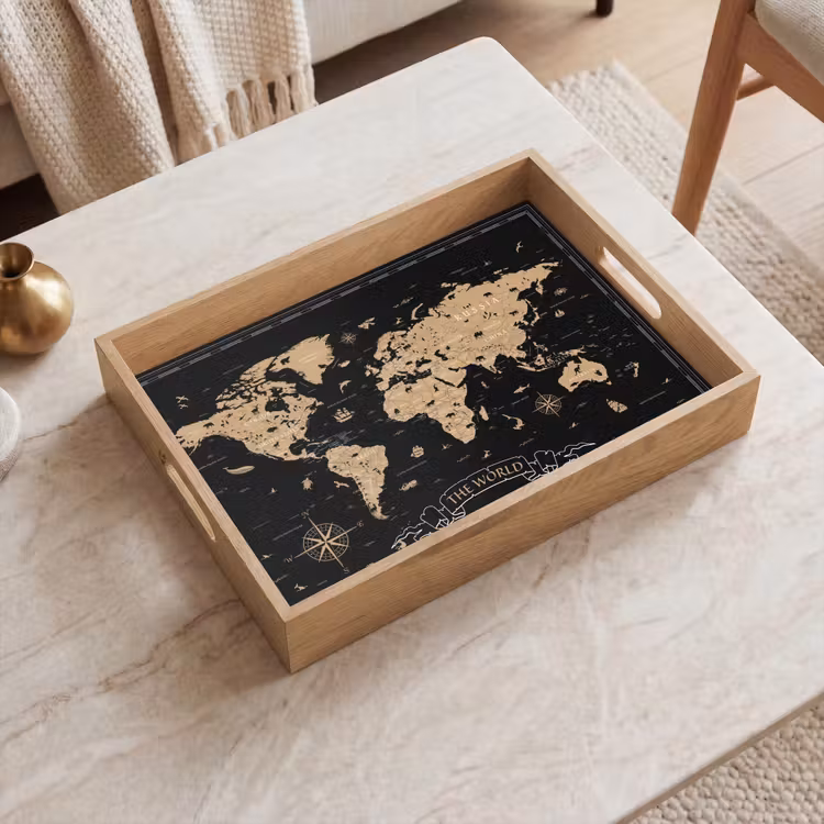 Dienblad - Wereldkaart - Beige - Zwart — 2