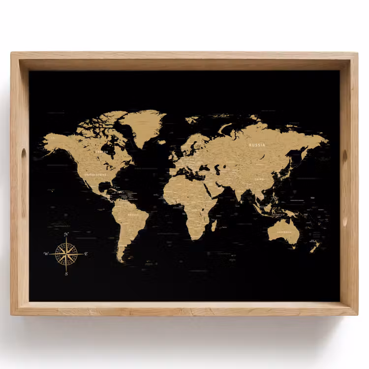 Dienblad - Wereldkaart - Beige - Zwart — 1