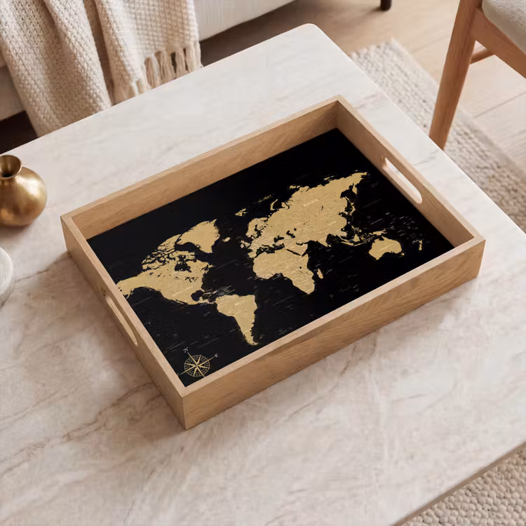 Dienblad - Wereldkaart - Beige - Zwart — 2