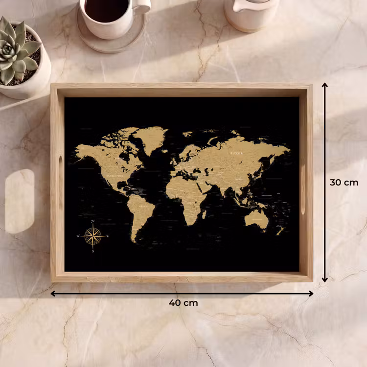 Dienblad - Wereldkaart - Beige - Zwart — 9