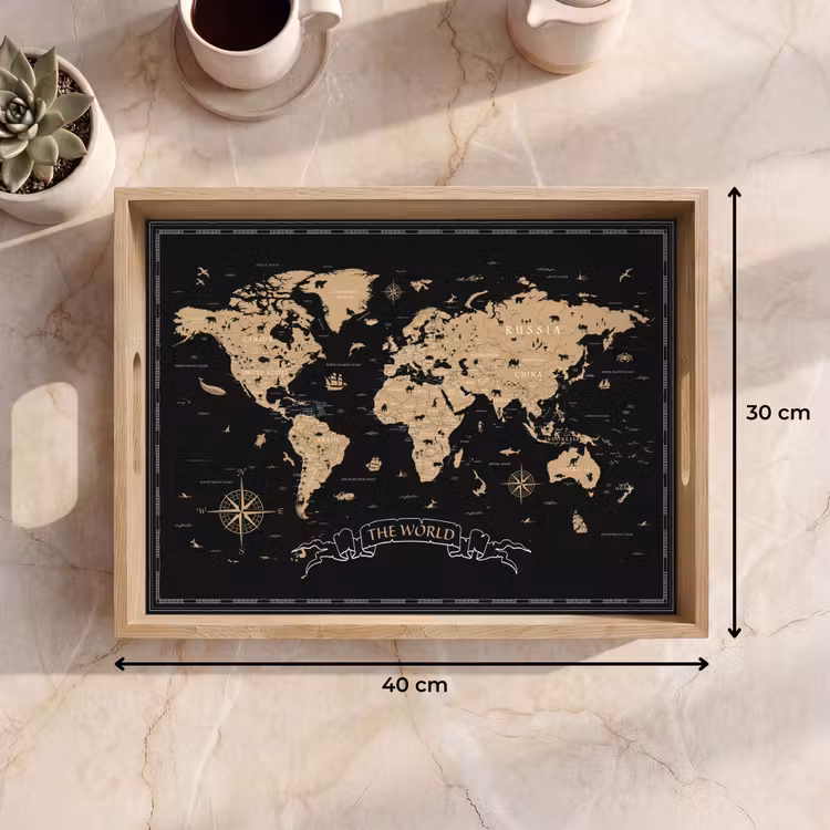 Dienblad - Wereldkaart - Beige - Zwart — 9