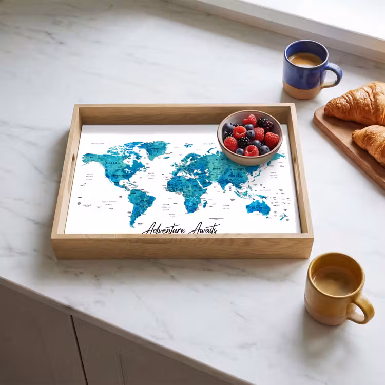 Dienblad - Wereldkaart - Blauw - Kleurrijk — 4
