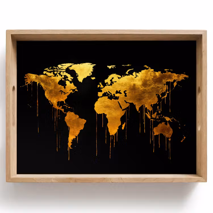 Dienblad - Wereldkaart - Goud - Druipen - Zwart — 1
