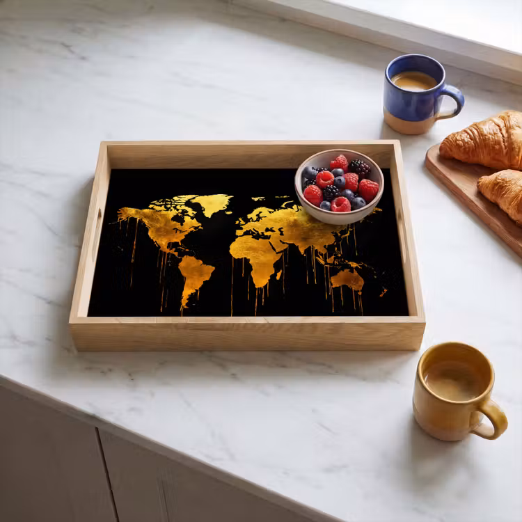 Dienblad - Wereldkaart - Goud - Druipen - Zwart — 4