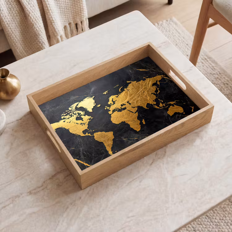 Dienblad - Wereldkaart - Goud - Marmer — 2