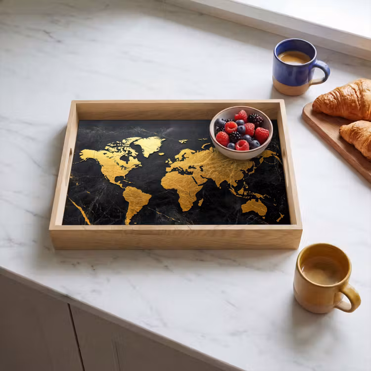 Dienblad - Wereldkaart - Goud - Marmer — 4