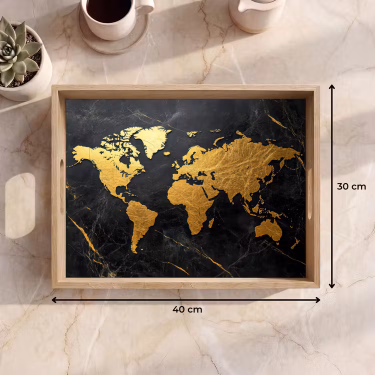 Dienblad - Wereldkaart - Goud - Marmer — 9