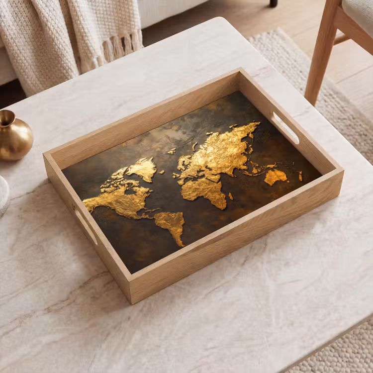 Dienblad - Wereldkaart - Goud - Roest — 2