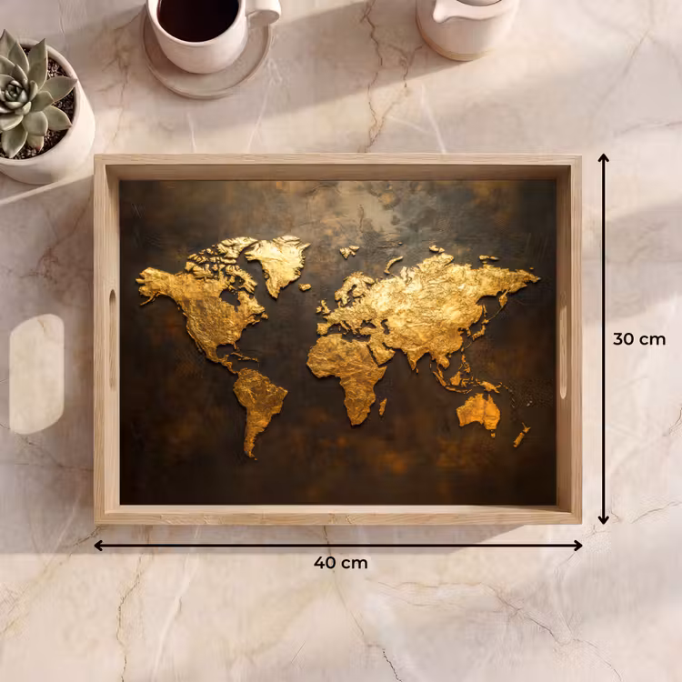 Dienblad - Wereldkaart - Goud - Roest — 9