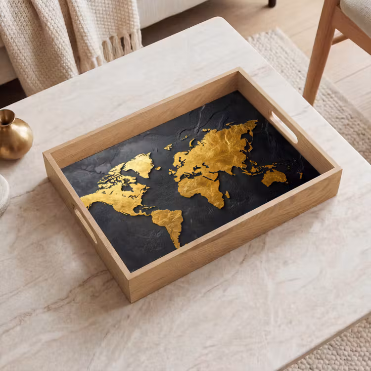 Dienblad - Wereldkaart - Goud - Steen — 2