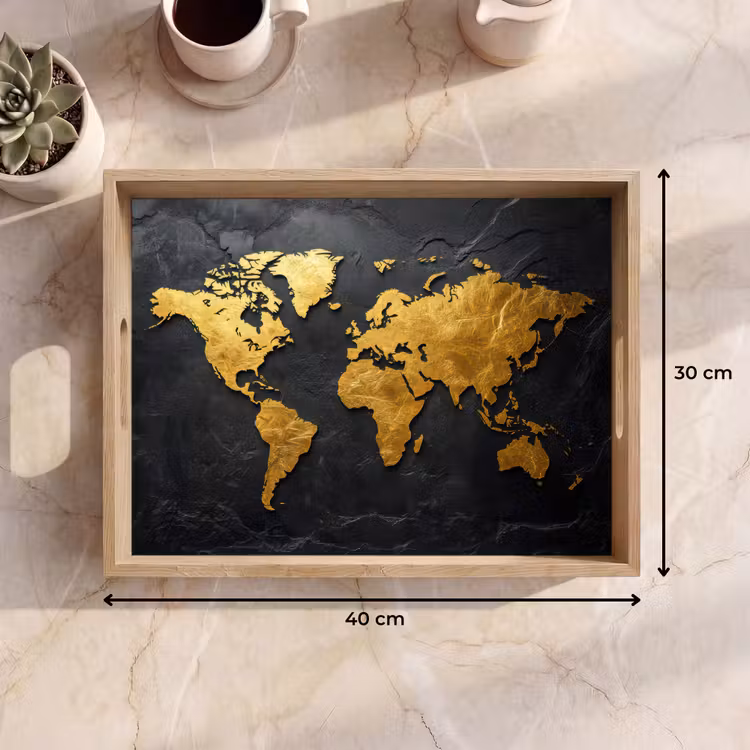 Dienblad - Wereldkaart - Goud - Steen — 9