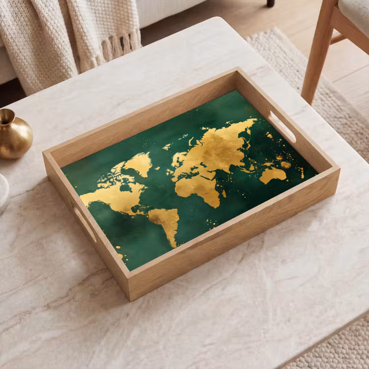 Dienblad - Wereldkaart - Groen - Goud — 2