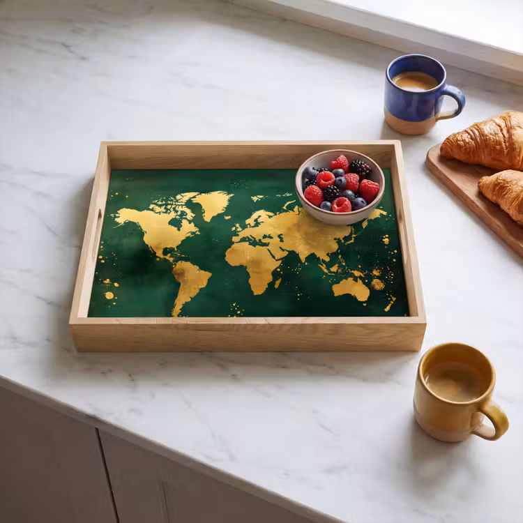 Dienblad - Wereldkaart - Groen - Goud — 4