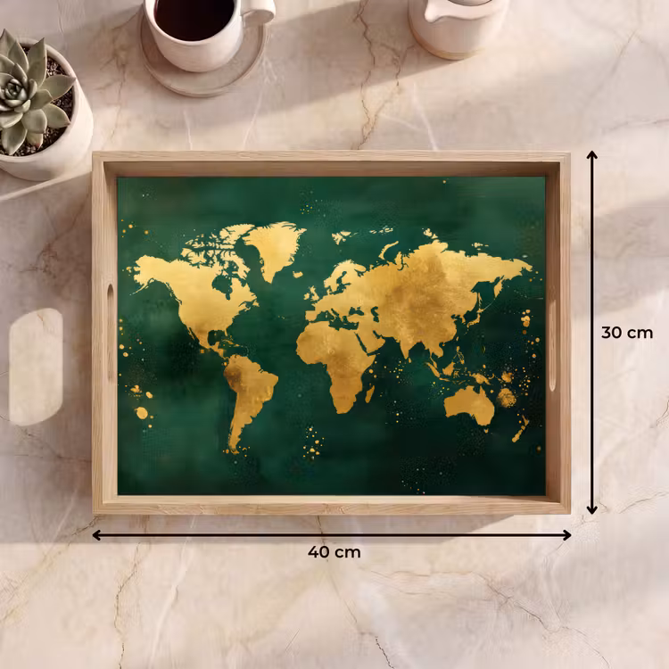 Dienblad - Wereldkaart - Groen - Goud — 9