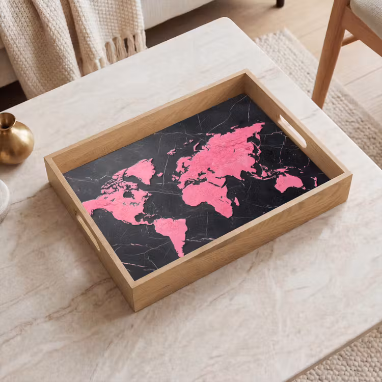 Dienblad - Wereldkaart - Roze - Marmer — 2