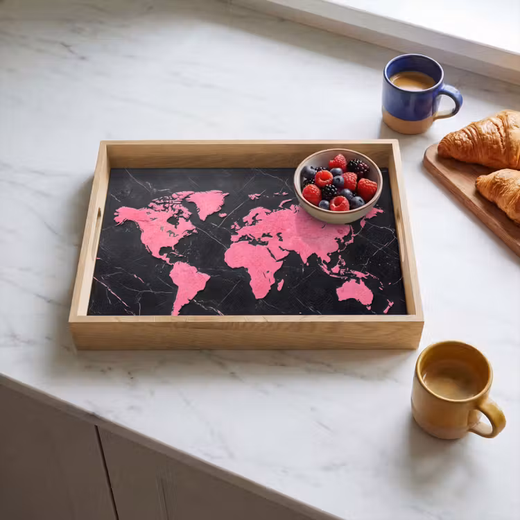Dienblad - Wereldkaart - Roze - Marmer — 4