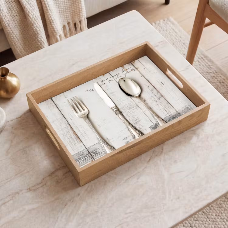 Dienblad - Zilver - Bestek - Hout — 2