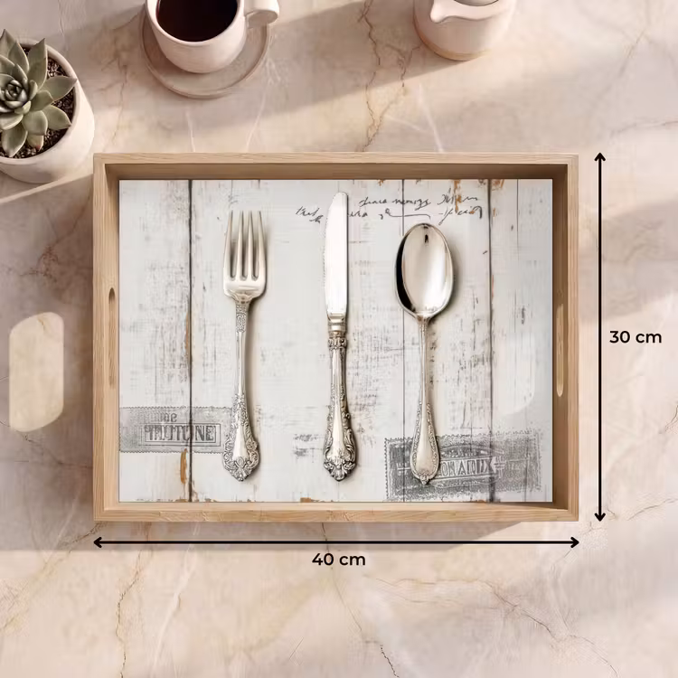 Dienblad - Zilver - Bestek - Hout — 9