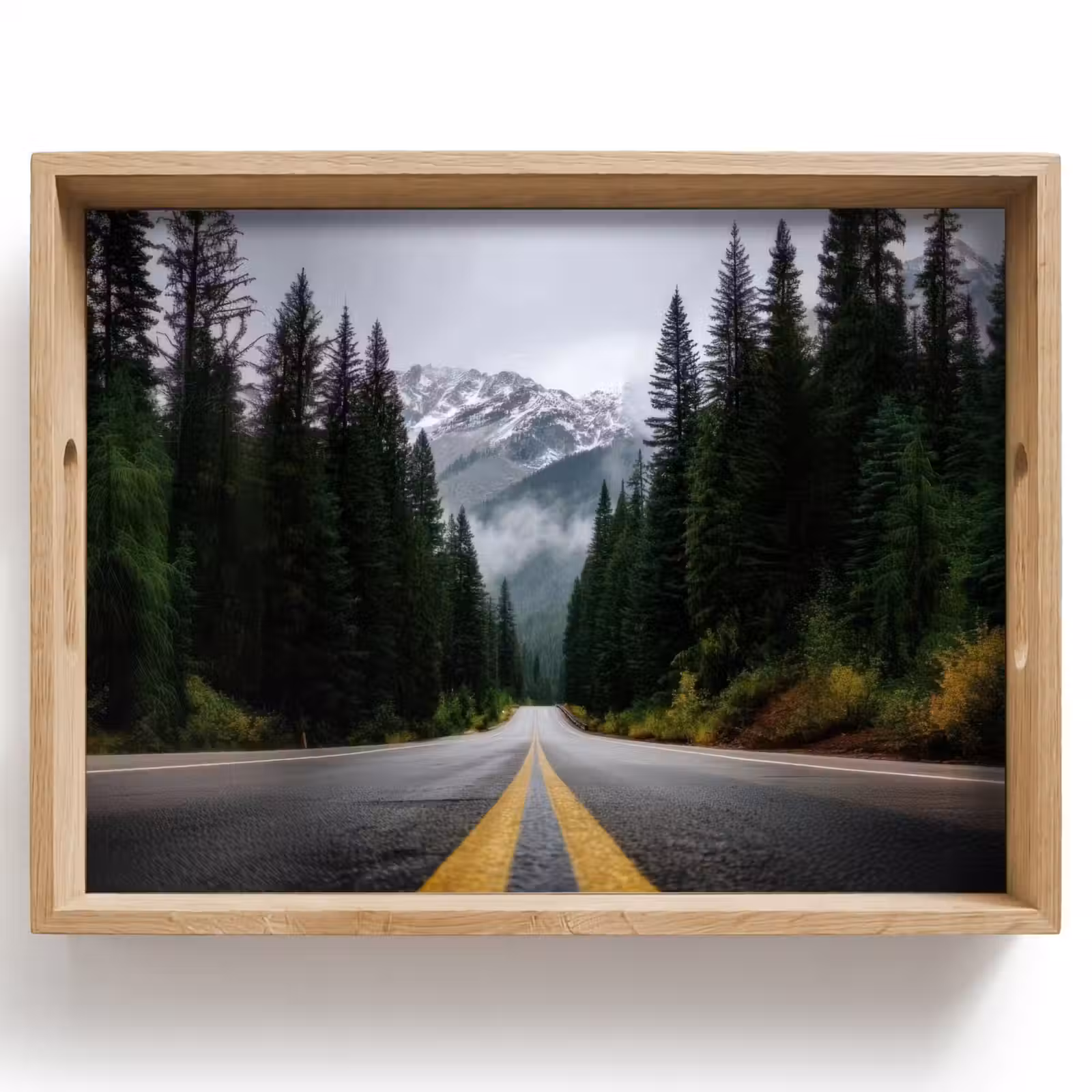 Dienblad - Sparrenbos - Weg - Bergen - Sneeuw — 1