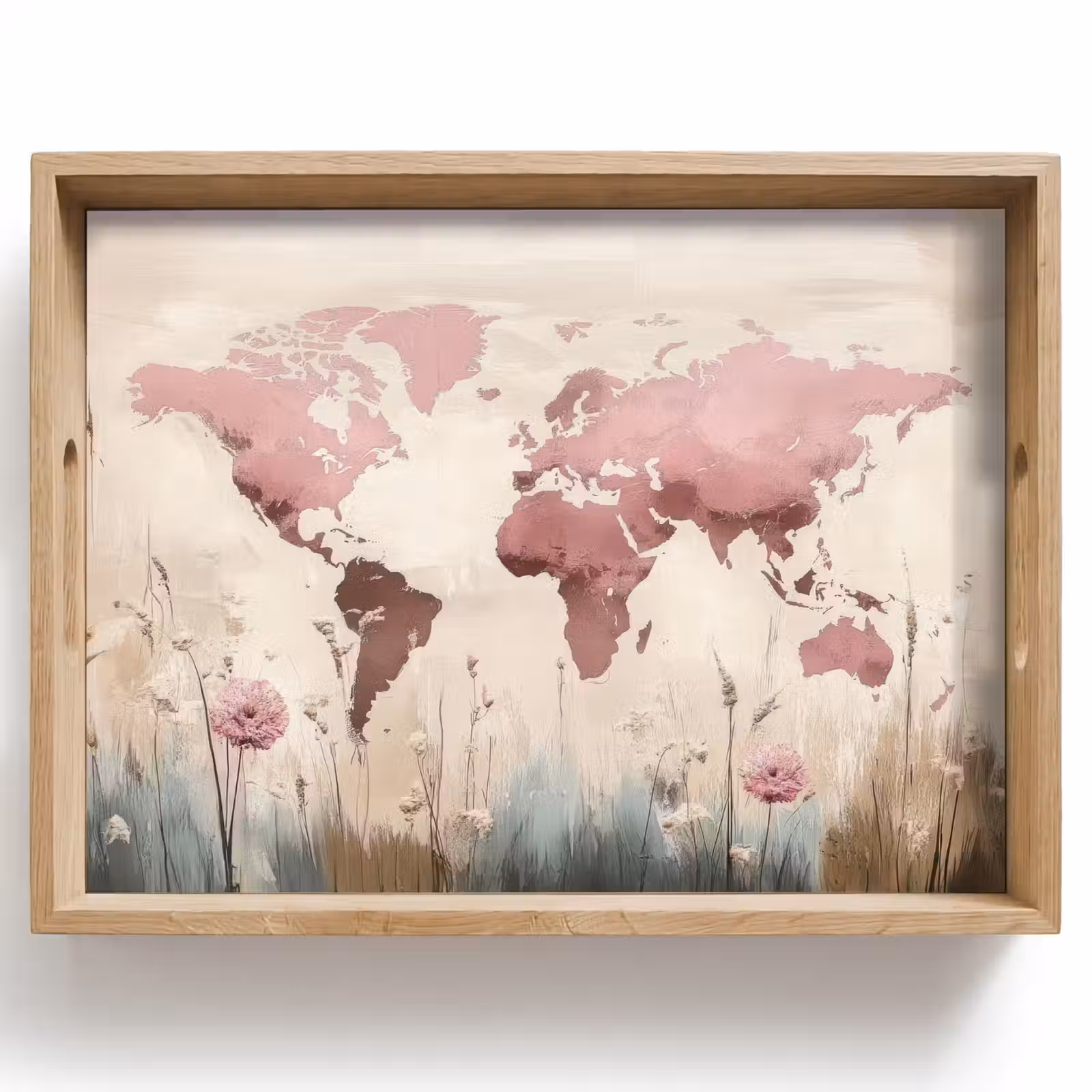 Dienblad - Wereldkaart - Roze - Bloemen — 1