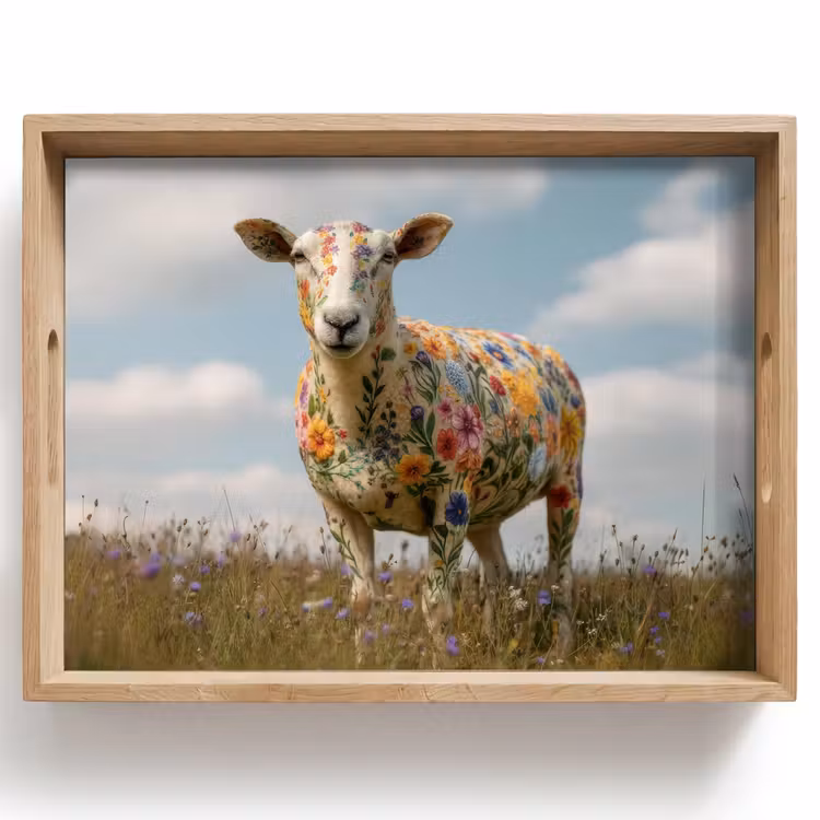 Dienblad - Schaap - Bloemen - Weide — 1